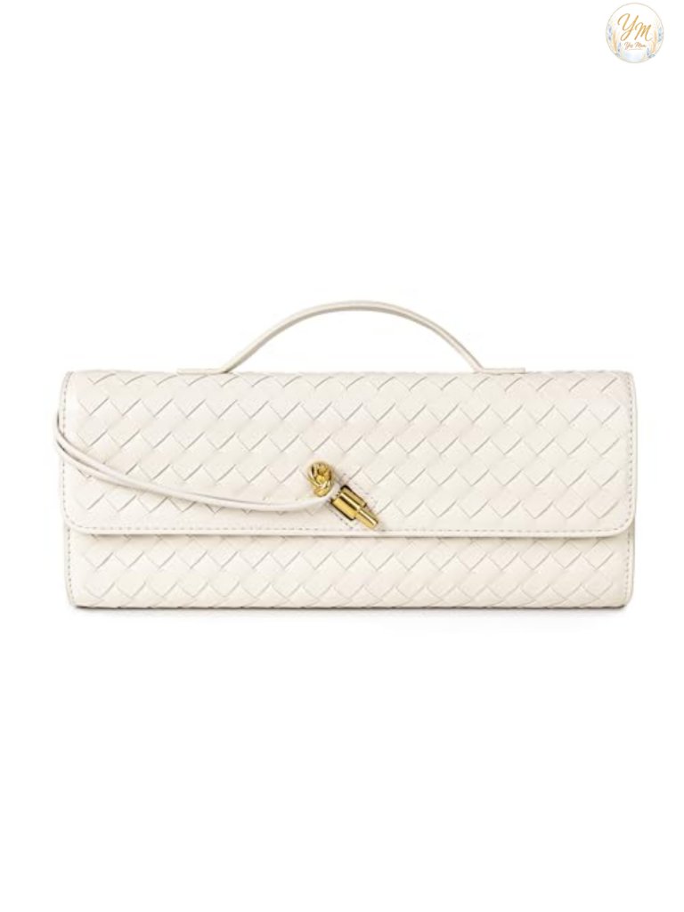Woven Vegan Leather Clutch Evening Bag Crossbody Purse With Knot Closure